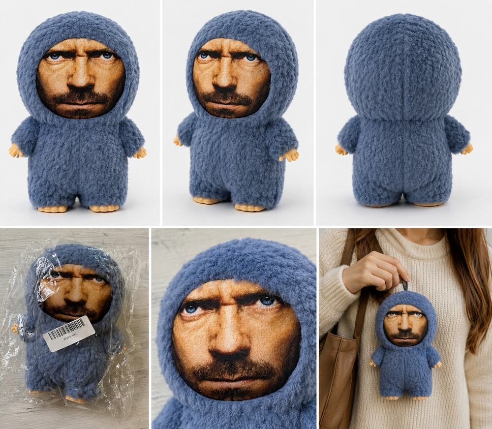 Blue Fuzzy Novelty Character Plush Doll – Funny Face Collectible Toy